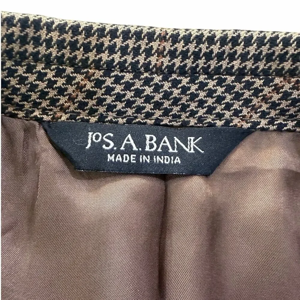 Jos. A. Bank Signature Blazer 48L Silk Camel Hair Sport Coat Brown Houndstooth